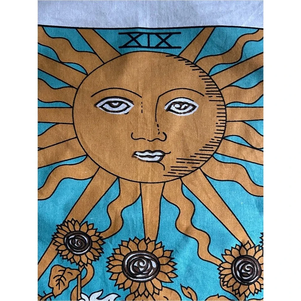 The Sun Tarot Wall Tapestry in Teal, Gold, White
